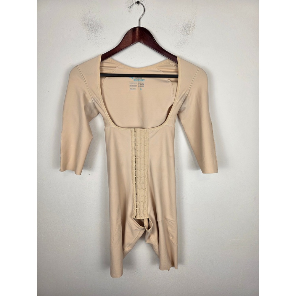 Marena Recovery Post Surgical Compression Bodysuit 3/4 Sleeve Beige Small 3107